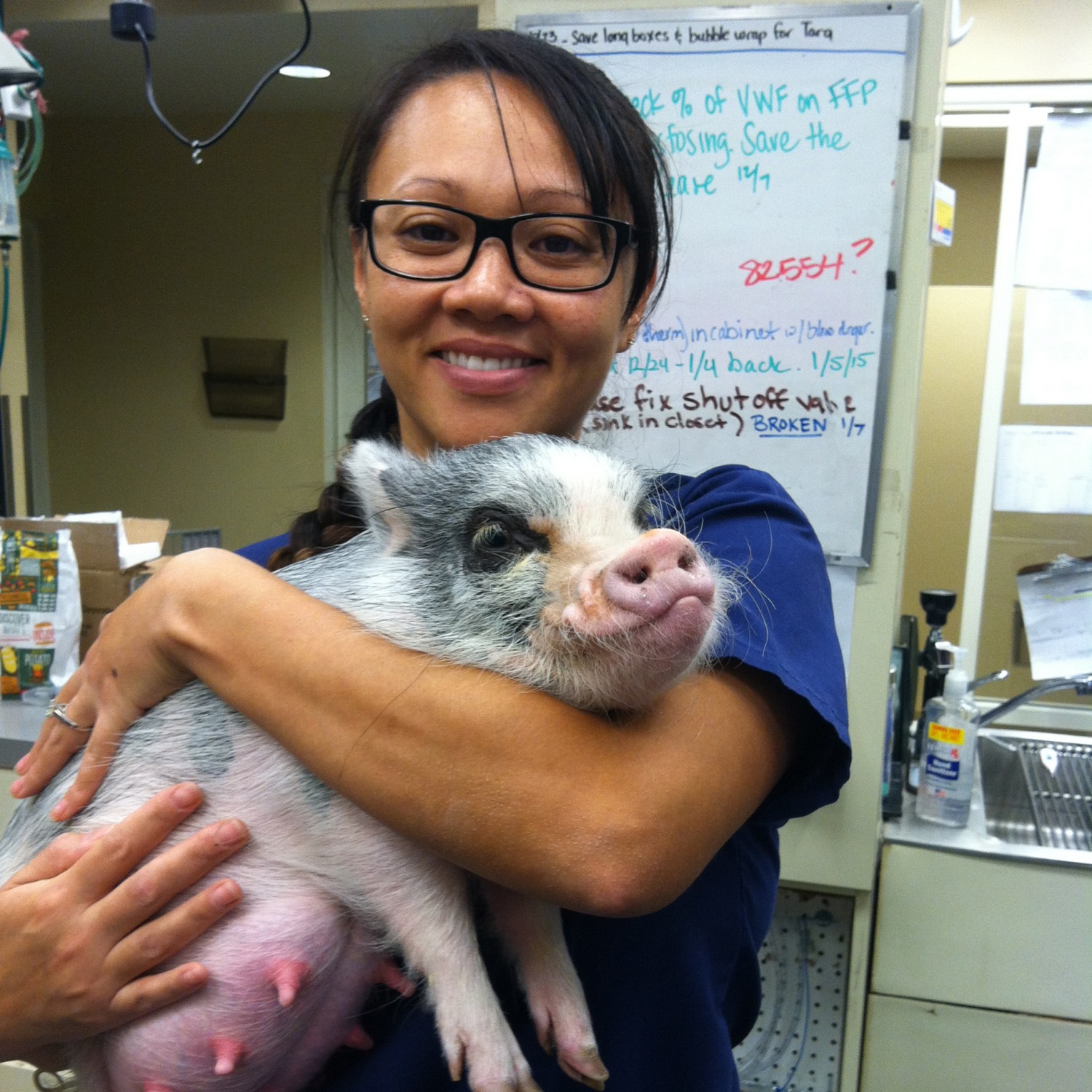 Christina holding a pig